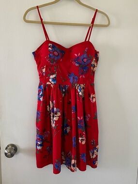 Red Floral Bustier Mini Sun Dress Tomato Girl Summer Band of Gypsies Size L